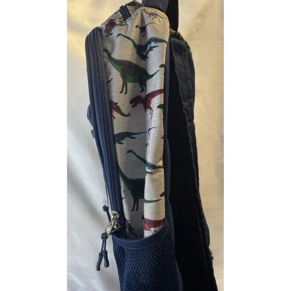 Tommy Bahama Kids Backpack Bag Navy Blue/Grey Colorful Dinosaurs 4 Zip Pockets